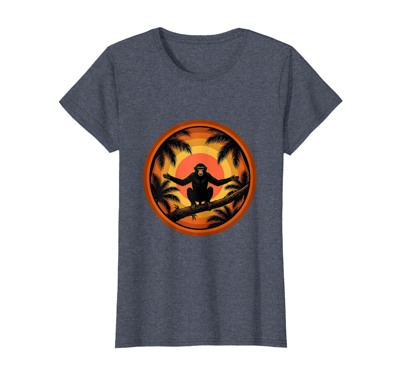 Mademark Monkey Silhouette Tropical Sunset Graphic T-Shirt - Women - Heather Blue