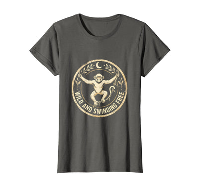 Wild and Swinging Free Monkey Graphic Design T-Shirt - Women