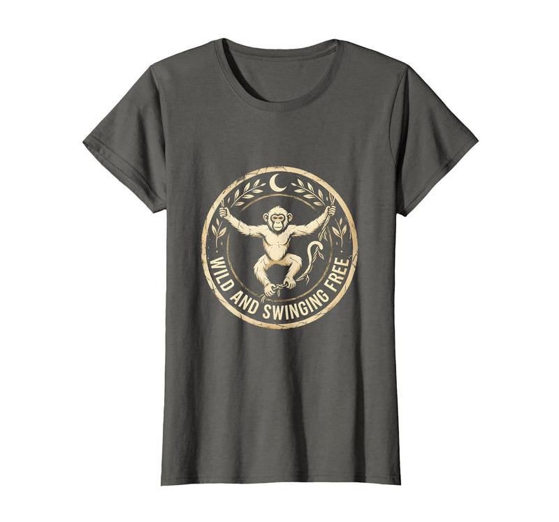 Mademark Wild and Swinging Free Monkey Graphic Design T-Shirt - Women - Asphalt Grey