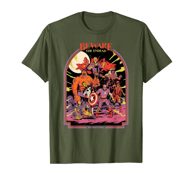 Marvel Zombies Beware the Undead We Don’t Bite Halloween T-Shirt - Olive Green