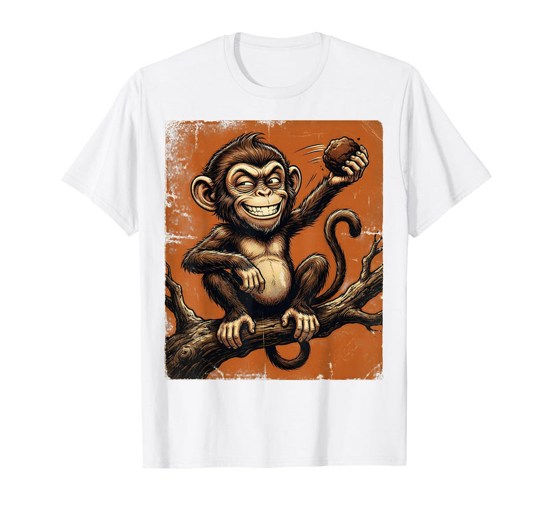 Mademark Smug Monkey Throwing Poop Funny Graphic T-Shirt - Men - White