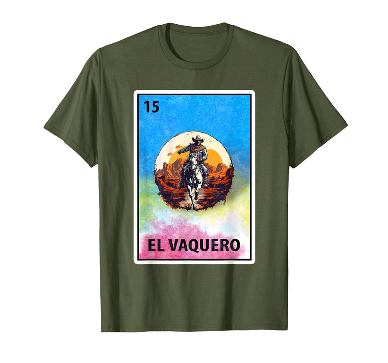 Cowboy Mexican Cards Mexican Bingo El Vaquero T-Shirt - Olive Green