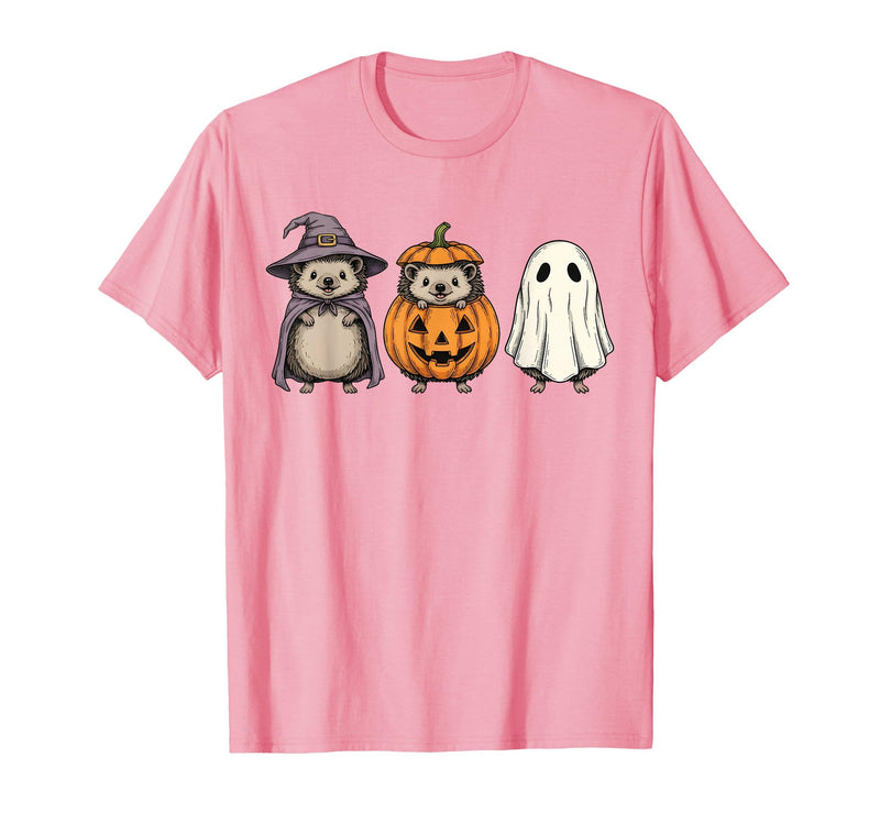 Funny Retro Hedgehog Halloween Witch Spooky Ghost Hedgehog Lover Pumpkin Halloween T-Shirt - Pink