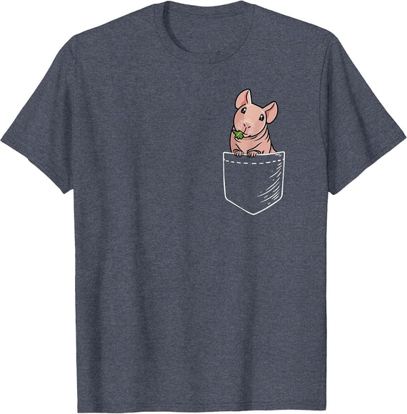 Funny Kawaii Kids Pet Pocket Hairless Guinea Pig Lover T-Shirt - Heather Blue