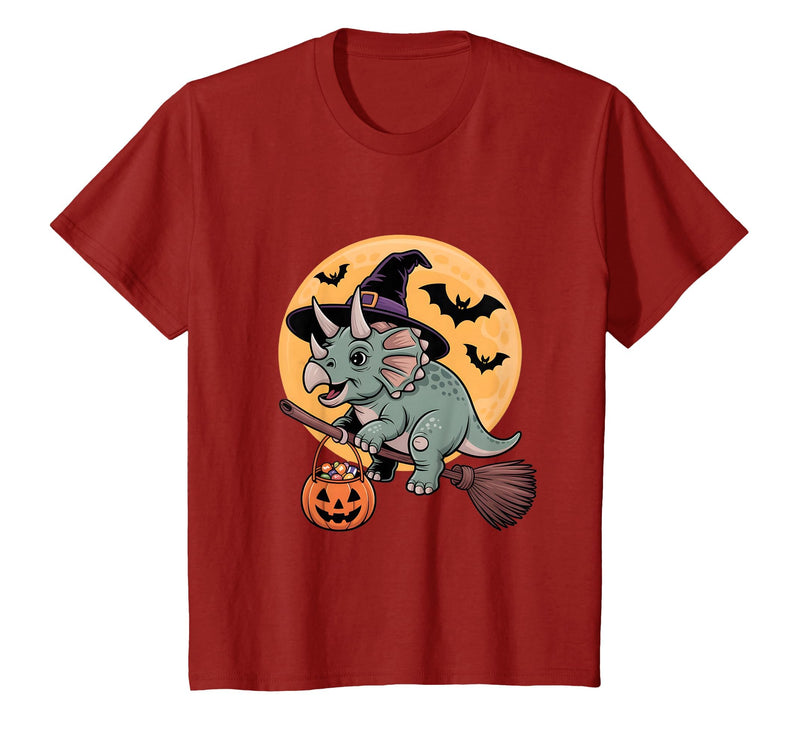 Triceratops Lover Dino Halloween Party Wear Triceratops Witch Hat Pumpkin Halloween Costume Men Women T-Shirt - Cranberry Red