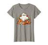 Ghost Halloween Flower Costume Floral Women Cute Ghost with Flower Halloween Pumpkin Autumn Women T-Shirt - Slate Grey