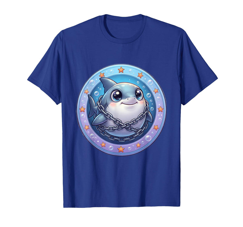 Mademark Great White Shark Tangled in Anchor Chain Art T-Shirt - Royal Blue