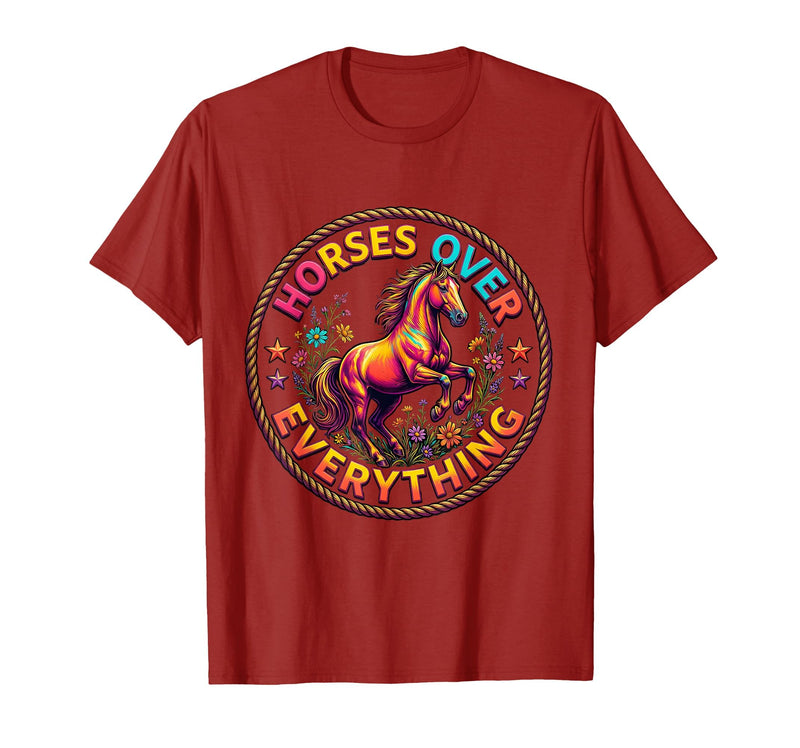 Mademark Horses Over Everything Women's Equestrian Design T-Shirt - Men - Cranberry Red