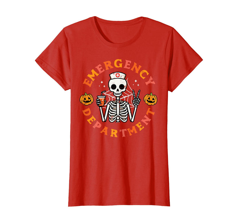 Halloween Nurse Shirts For Women Scrub Costumes Emergency Department Funny Halloween ER Nurse Women Men T-Shirt - Red