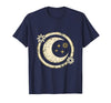 Mademark Floral Horns Halloween Braided Witch Illustration T-Shirt - Navy Blue