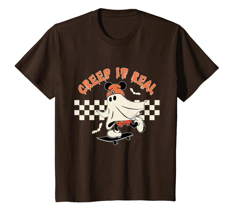 Halloween Creep it Real Vintage Ghost CKTEE2 Vintage Halloween Creep It Real Mouse Ghost Boy Fall Season T-Shirt - Brown