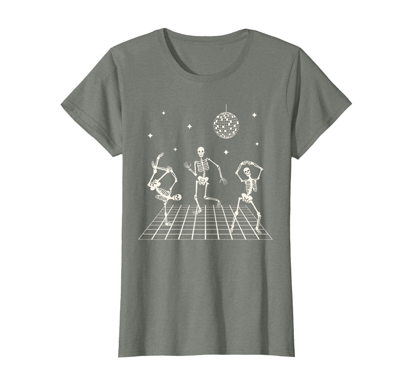 Sollomio Skeletons Dancing at The Club with a Disco Ball Halloween T-Shirt - Olive Heather