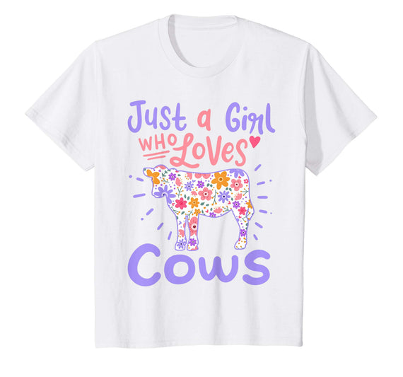 Kids Cow Just A Girl Who Loves Cows Gift T-Shirt - As Pictured