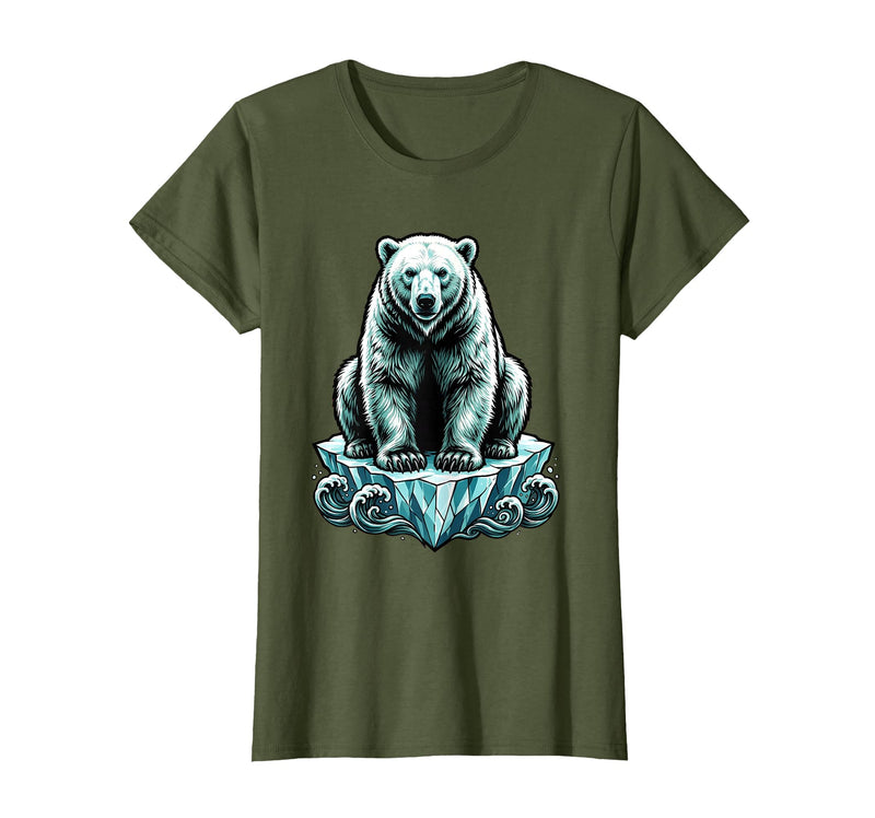 Mademark Polar Bear Lone Ice Floe Arctic Drift Illustration T-Shirt - Olive Green