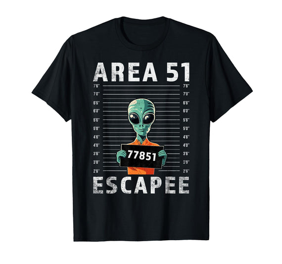 Funny Alien Halloween Costume Mugshot Alien Area 51 Escapee Funny Alien Mug Shot UFO T-Shirt - Black