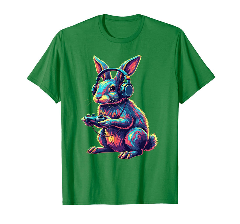 Rabbit Gaming Animal Video Games Funny Rabbit T-Shirt in Kelly Green