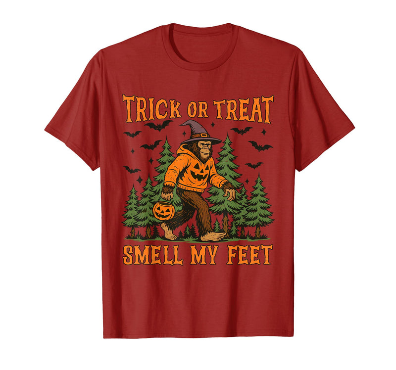 Bigfoot Halloween Costume Party Outfits Trick Or Treat Smell My Feet Bigfoot Halloween Sasquatch T-Shirt - Cranberry Red