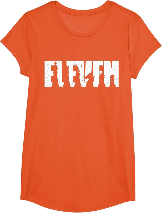 11th Birthday Retro Chess 11 Years Old Boy Girl T-Shirt - Girls Orange