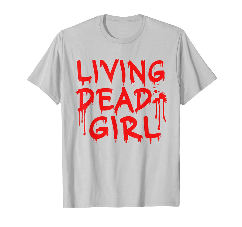 Living Dead Girl Dripping Blood Halloween Zombie Movie T-Shirt - Silver Grey