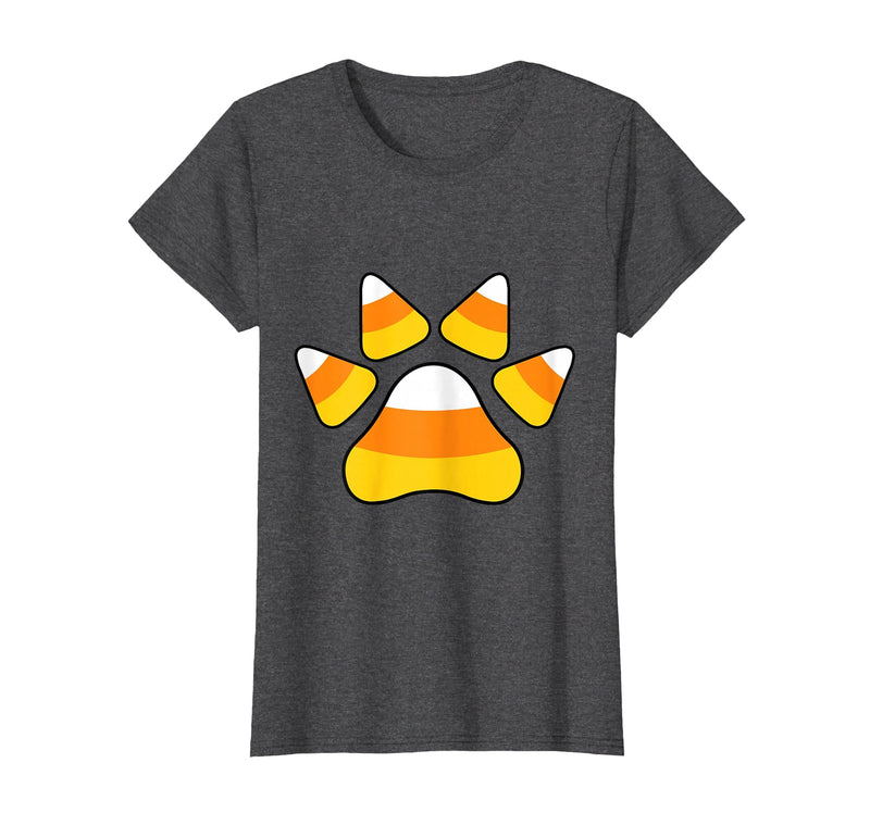 Scary Halloween Tees For Adults and Kids Halloween Candy Corn Paw Print T-Shirt for Animal Lovers T-Shirt - Dark Heather Grey