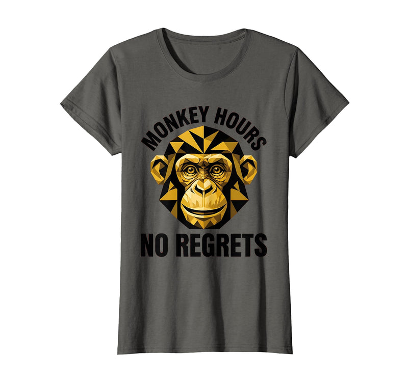 Mademark Monkey Hours No Regrets Funny Primate Design T-Shirt - Women - Asphalt Grey
