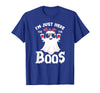 Addictive Designs Halloween Merch Funny Halloween, Just Here for the Boos, Ghost Drinking Wine T-Shirt - Royal Blue