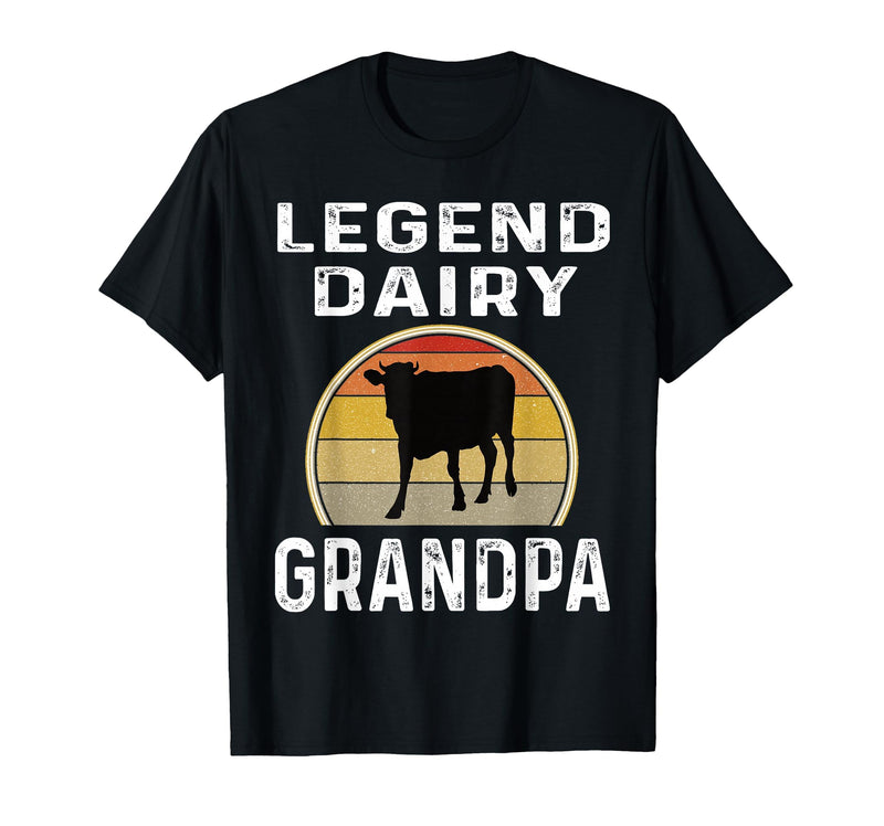 Funny Dairy Farmer Gifts Legend Dairy Grandpa Retro Sunset Cow Farming Funny Cattle T-Shirt - Black