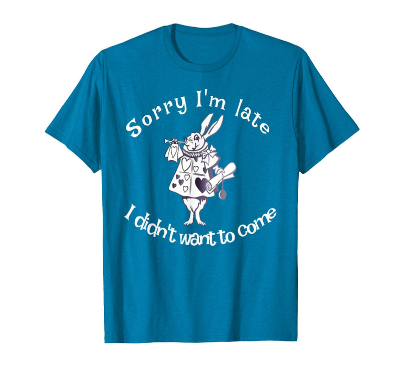 Sorry I'm Late, I Didn't Want to Come White Rabbit Watch T-Shirt in Sapphire Blue
