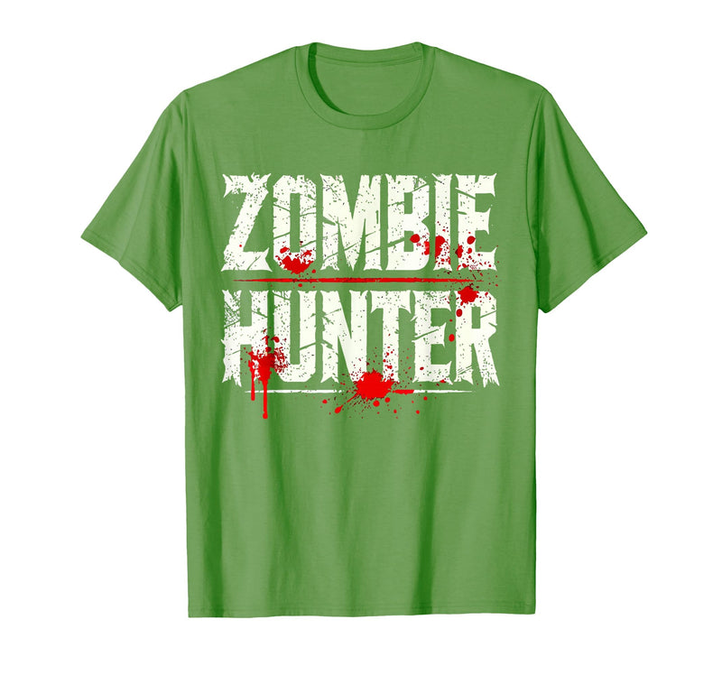 Zombie Apocalypse Survival Gear Hunter Zombie Hunter Blood Splatter Typography T-Shirt - Grass Green