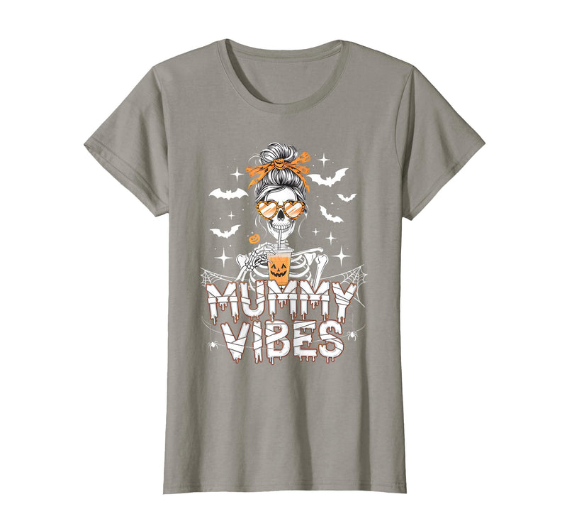 Mummy Vibes Halloween Coffee Funny Skeleton Tee Mummy Vibes Halloween Coffee Funny Skeleton Mother Mom T-Shirt - Slate Grey
