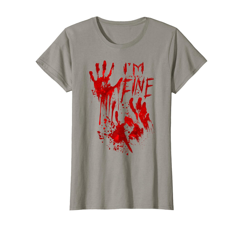 InGENIUS Halloween Shirts & Gifts I'm Fine Bloody Hand Blood Stained Splatter Funny Halloween T-Shirt - Slate Grey