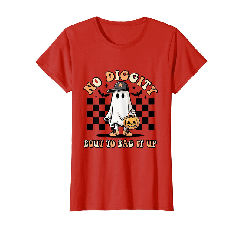 Halloween Pumkin Trick Or Treat Apparel No Diggity About to Bag It Up Trick Treat Candy Halloween T-Shirt - Red
