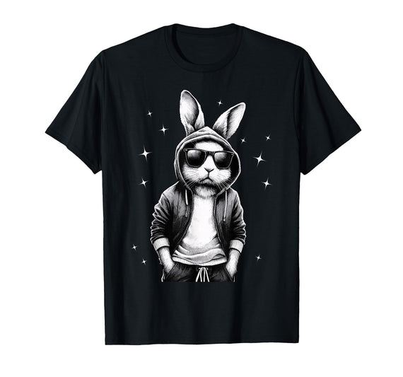 Bunny Face with Sunglasses Rabbit for Boys Men Kids T-Shirt in Black