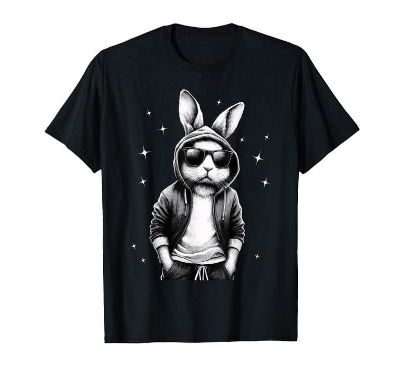Bunny Face with Sunglasses Rabbit for Boys Men Kids T-Shirt in Black