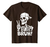 Skeleton Peace Sign Shirts For Men Women & Kids Bruh Skeleton Hand Peace Sign Halloween Skeleton Hand Sign T-Shirt - Brown