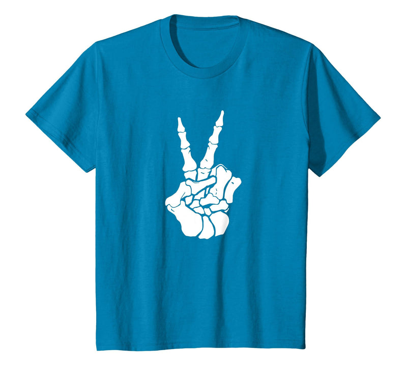 Goodtogotees Skeleton Hand Peace Sign Halloween t-Shirt T-Shirt - Sapphire Blue