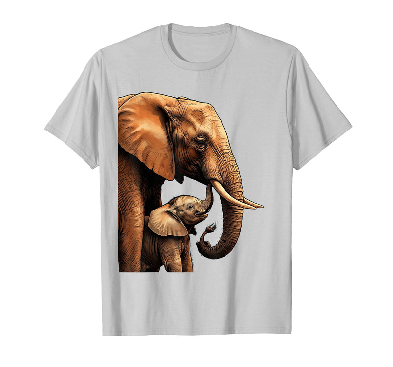 Mademark Mama Elephant Nudging Baby With Trunk Illustration T-Shirt - Men - Silver Grey