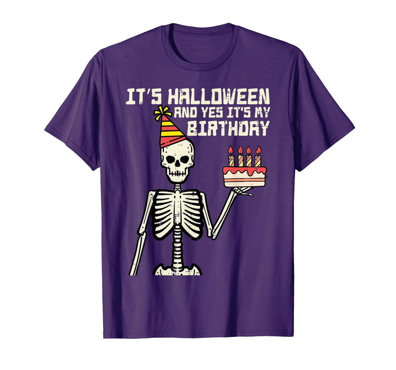 Halloween Shirts For Women Men Kids Boys Girls Its Halloween Yes My Birthday Skeleton Costume Men Women Kid T-Shirt - Purple