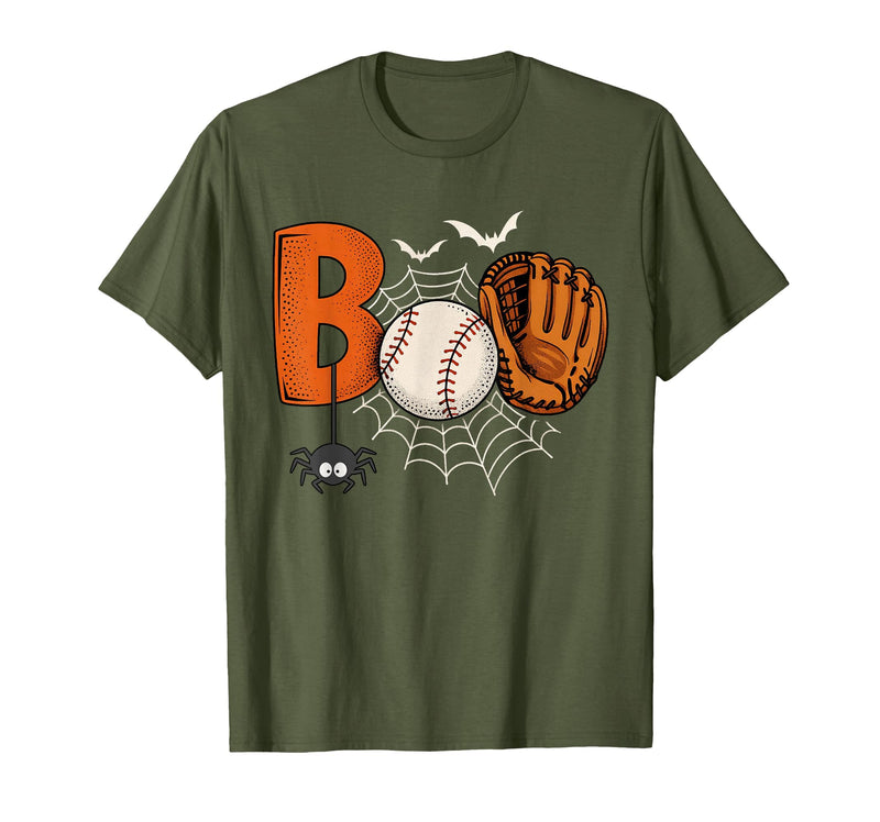 Boo Baseball Halloween Tee Funny Boo Baseball Halloween Sports Men Boys Kids Toddler T-Shirt - Olive Green