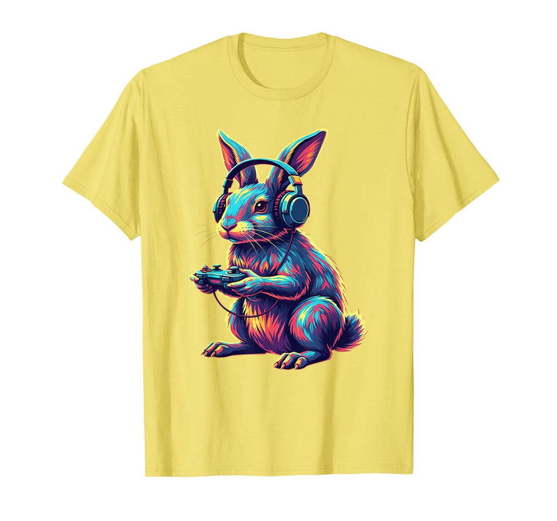 Rabbit Gaming Animal Video Games Funny Rabbit T-Shirt in Lemon Yellow