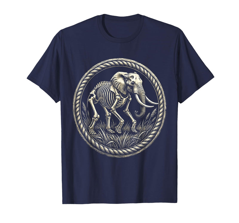 Mademark Elephant Skeleton Mid-Stride Through Tall Grass T-Shirt - Men - Navy Blue