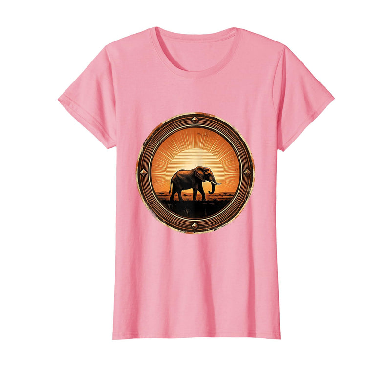 Mademark Elephant Silhouette Glowing Safari Sunset T-Shirt - Women - Pink