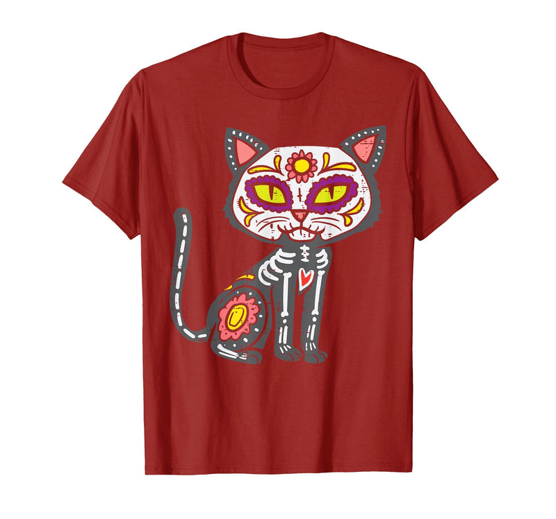 Halloween Cat Shirts For Women Men Kids Owner Sugar Skull Cat Dia De Muertos Day of Dead Halloween Mexican T-Shirt -