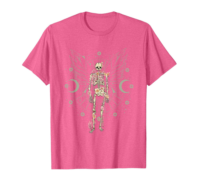 Y2K Grudge Core Mystical Celestial Halloween NS Fairy Grunge Fairycore Aesthetic Butterfly Skeleton Gothic T-Shirt - Pink