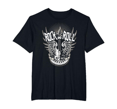 Rock and Roll Music Vintage Retro Gifts Vintage 80s Rock & Roll Music Electric Guitar Skeleton Wings T-Shirt