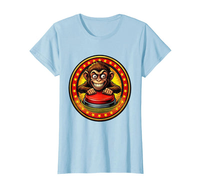 Eager Monkey Pressing The Big Red Button T-Shirt - Blue