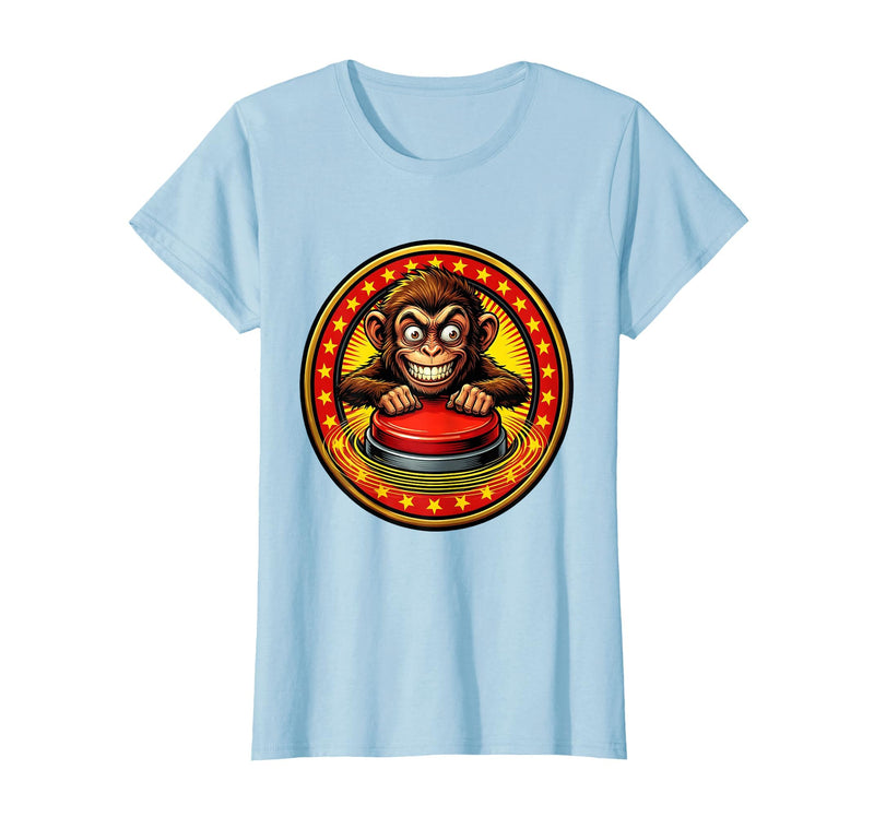 Mademark Eager Monkey Pressing the Big Red Button T-Shirt - Women - Baby Blue