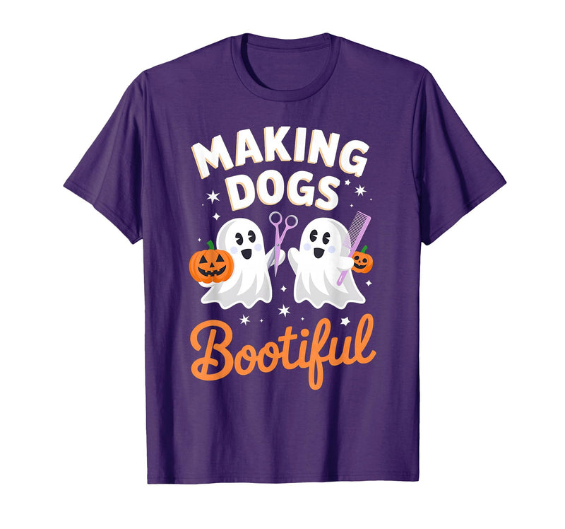 Dog Lover Spooky Grooming Groomer Attire Pet Groomer Funny Halloween Making Dogs Bootiful T-Shirt - Purple