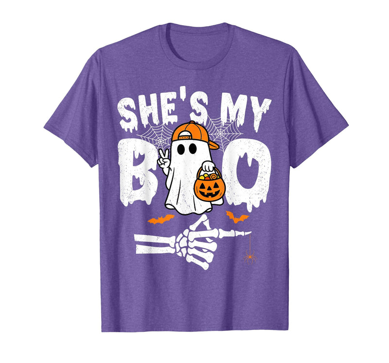 Funny Couples Halloween Matching Couple Outfits He's My Boo Matching Couple Halloween Couples She's My Boo T-Shirt - Purple