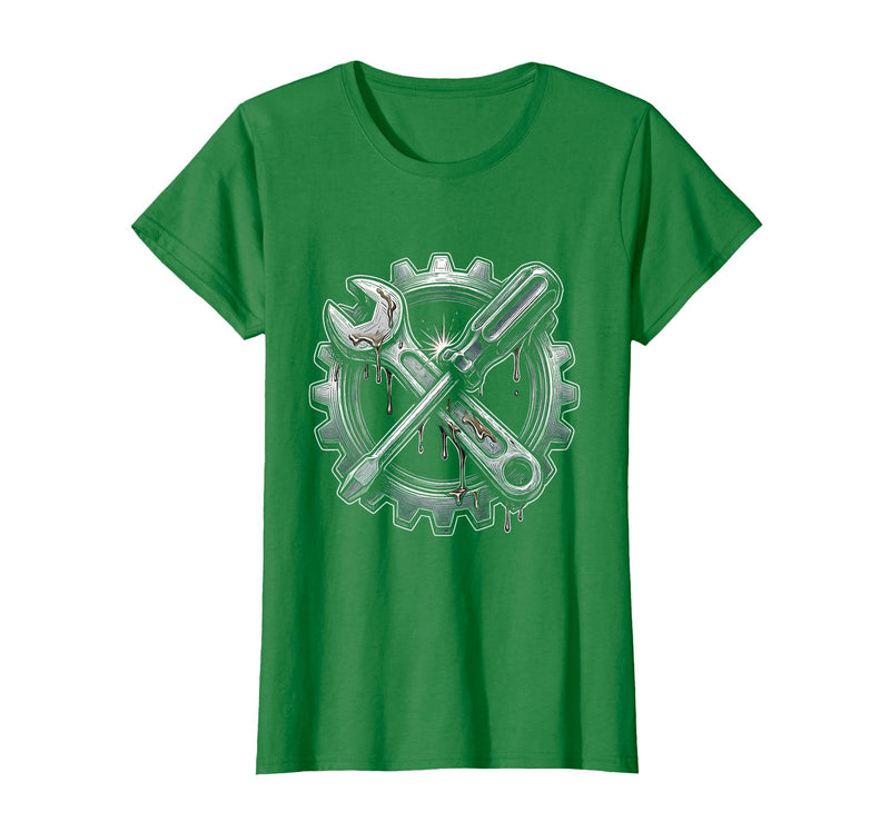 Mademark Grease Monkey Wrench and Screwdriver Crossed T-Shirt - Women - Kelly Green
